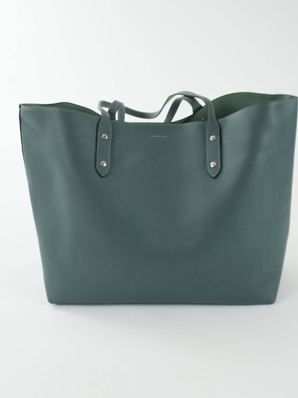 COACH Tote Green Pebbled Leather Handbag Shoulder Bag large - Picture 7 of 15